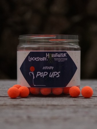 Fluo Pop Ups Orange: bei den fluo-orangenen Infinity Pop Ups kannst Du Dir das Flavour des Trigga Shots selbst auswählen und so die Pop Ups an Deine Boilies anpassen.