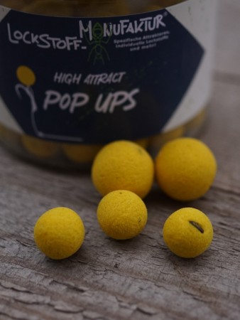 Die gelben High Attract Pop Ups enthalten eine Vielzahl an für den Karpfen hochattraktiven Lockstoffen, Attraktoren und Futterstimulanzien.