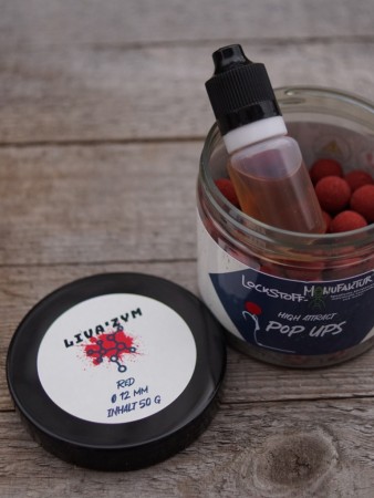 Liva'ZYM Pop Ups - die ultimativen Leber Pop Ups passend zu unseren Liva'ZYM Enzymboilies. Extrem attraktiv für Karpfen!