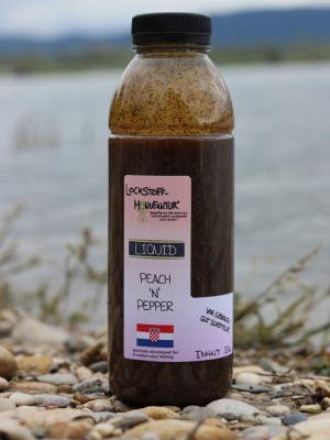 Peach and Pepper in einem fängigen Liquid vereint. Ein natürliches Liquid speziell für das Karpfenangeln in Kroatien.