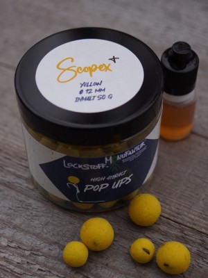 Scopex Plus Pop Ups yellow - die gelben High Attract Pop Ups werden mit hochattraktiven Lockstoffen gerollt, der Trigga Shot enthält unser legendäres Scopex Flavour. Da kann kein Karpfen widerstehen!
