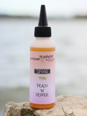 Peach 'n' Pepper Bait Smoke für das Angeln auf große Karpfen. Der fruchtig-scharfe Bait Smoke ist dünnflüssig und perfekt für das Behandeln von Boilies, Pop Ups und Waftern geeignet.