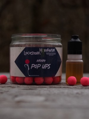 Fluo pinke Pop Ups für Karpfen: die Infinity Pop Ups werden mit einem frei wählbaren Flavour Shot geliefert, der die Boilies für Karpfen noch attraktiver macht.