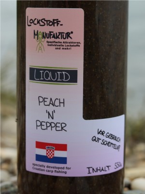 Speziell entwickelt für das Angeln auf große Karpfen in Kroatien: das Peach 'n' Pepper Liquid.