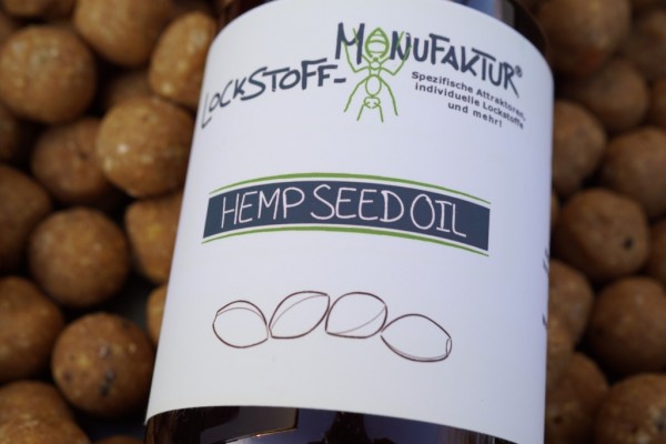 Ideal für die Herstellung oder zum Nachbehandeln von Boilies. Hanföl verteilt sich in der gesamten Wassersäule.