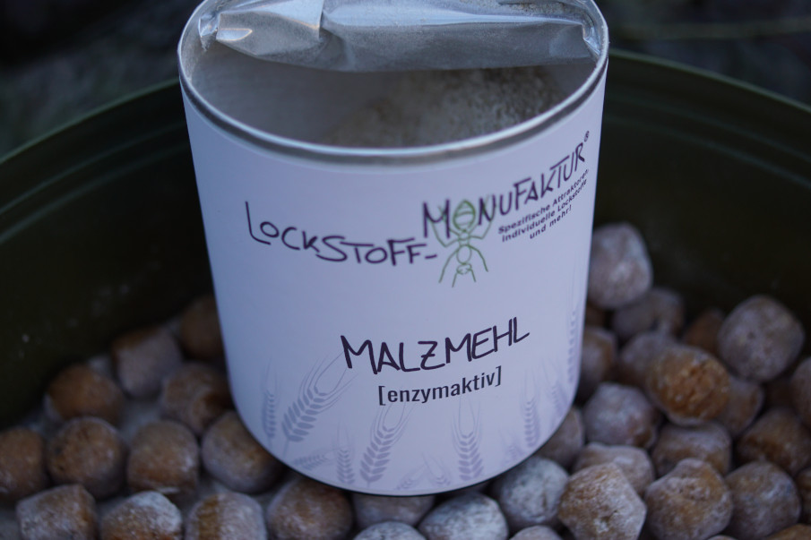 Enzymaktives Malzmehl für fängige Boilies. Karpfenangeln mit hochwertigen Lockstoffen!